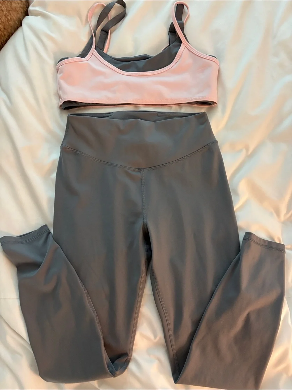 Seaav Pink & Gray Athletic Bra and Gray Leggings Set large bra medium leggings